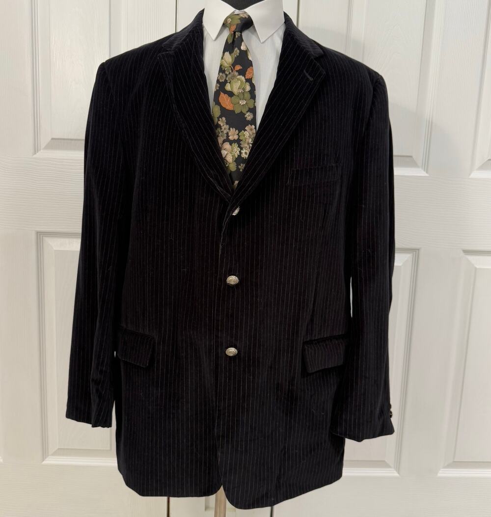 Zagato Signature Collection Men's Black Velvet Striped Blazer Jacket Size 50L